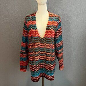 FREE PEOPLE SPELL ON YOU Multi Color Mohair Blend open knit tunic -EUC - XS